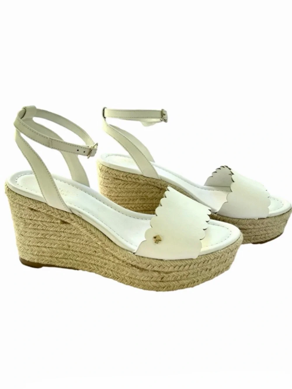 Kate Spade Taiya White Size 8 Scalloped Wedges Espadrilles EUC Beachy